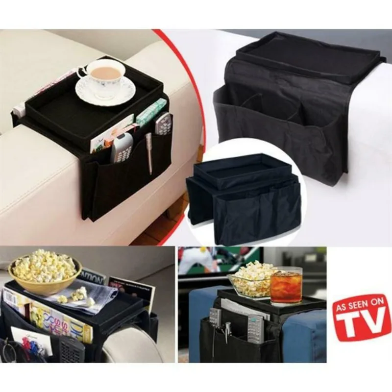 Bandeja Esteira Com 6 Bolsos Porta Controle Para Braço De Sofa Organizador