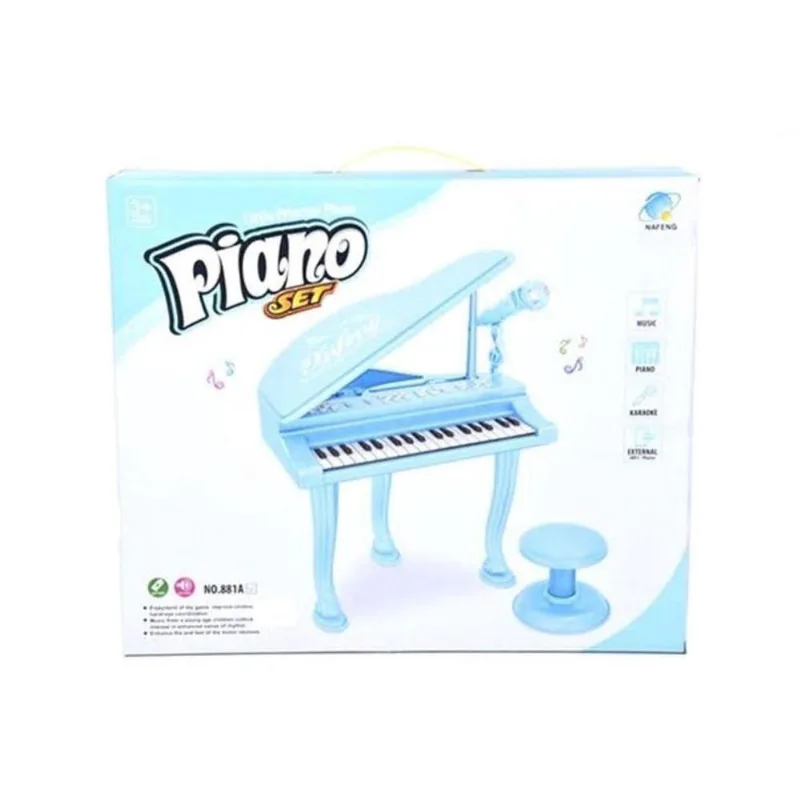 Piano Infantil Sinfonia Teclado Estilo Profissional Teclado Microfone Karaoke Mp3 Menino Azul