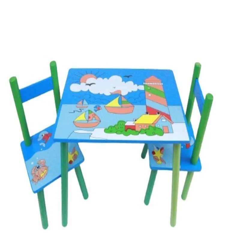 CONJUNTO MESA INFANTIL EM MADEIRA COM 2 CADEIRAS MESINHA CRIANÇA CADEIRINHA EDUCATIVA AZUL