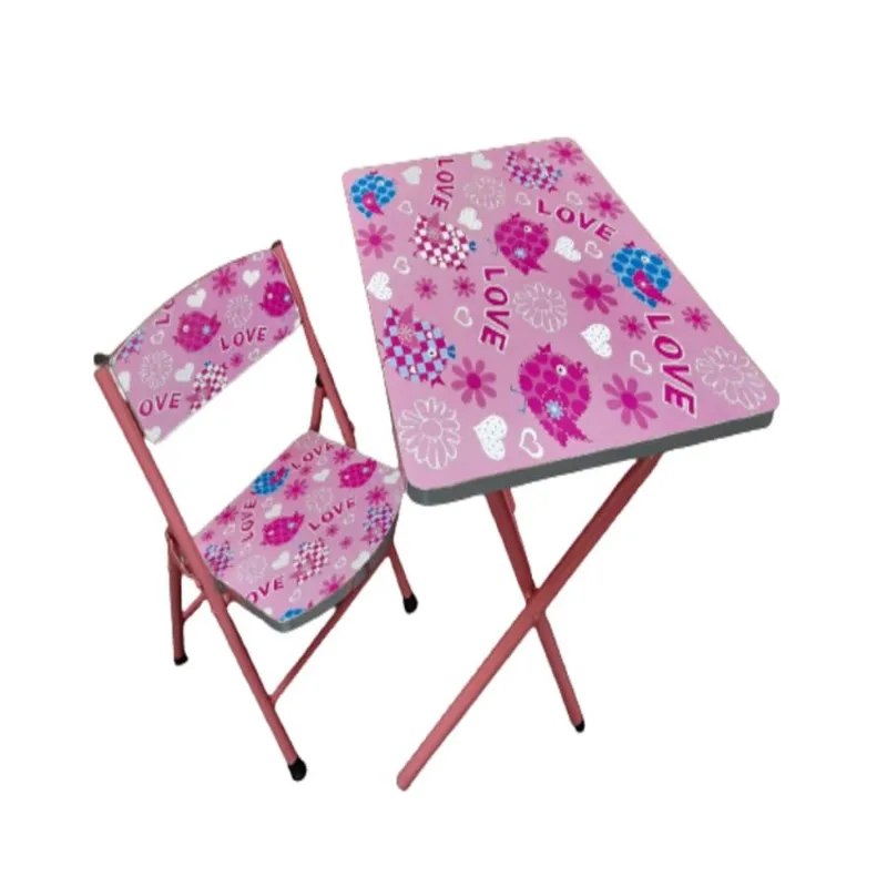 KIT CONJUNTO DE MESA COM CADEIRA INFANTIL DOBRAVEL ATIVIDADES DIDATICO CRIANCA LOVE ROSA MENINA