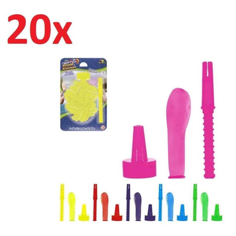 KIT 20 WATER BOMB BALLOM BEXIGA DE AGUA COM 60 BALÕES E ACESSORIOS