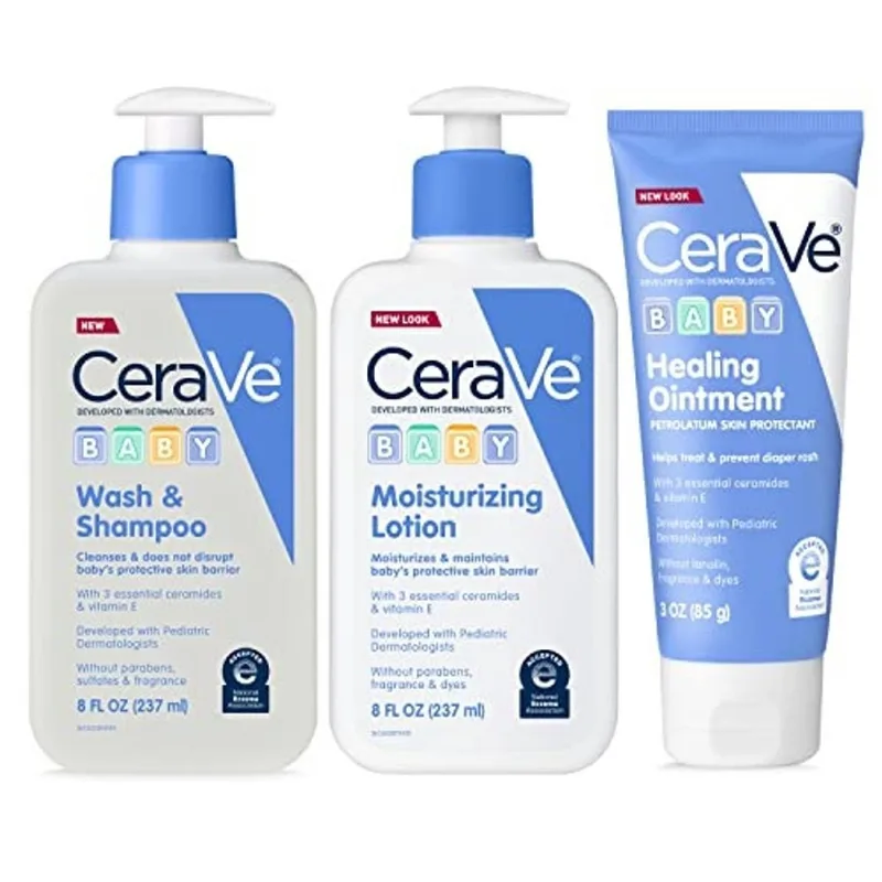 CeraVe Baby Essentials para de hora do banho Baby Wash&Shampoo, Baby Lotion & Diaper Rash Cream Conjuntos de presentes para bebês Fragrância, Paraben, Corante & Ftalatos Livre8o z Shampoo + 8oz Loção