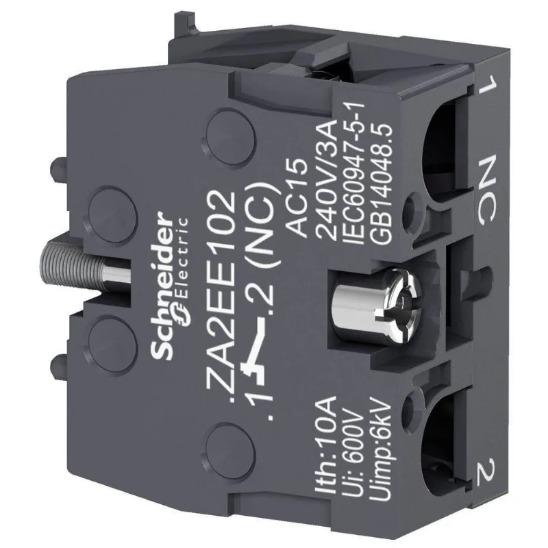 Bloco de Contato ZA2EE102 1NF Montagem Parafuso Abertura Lenta IP20 600V 10A Bivolt Schneider