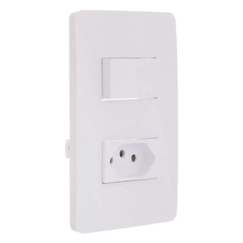 Conjunto Placa Horizontal 2x4 com Interruptor e Tomada 2P+T 10A LED Branco Orion Schneider Electric