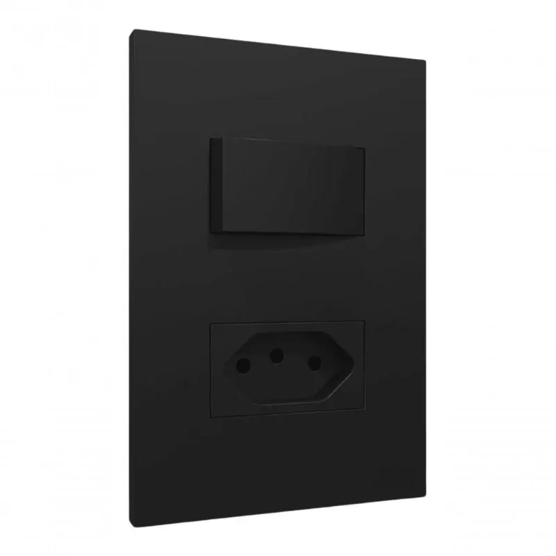 Conjunto Placa Horizontal 2x4 com Tomada e Interruptor S71323194 10A 2P+T Grafite Schneider