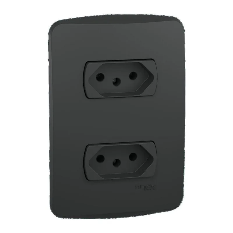 Conjunto Placa Horizontal 2x4 com 2 Tomadas 2P+T 10A Grafite Orion Schneider