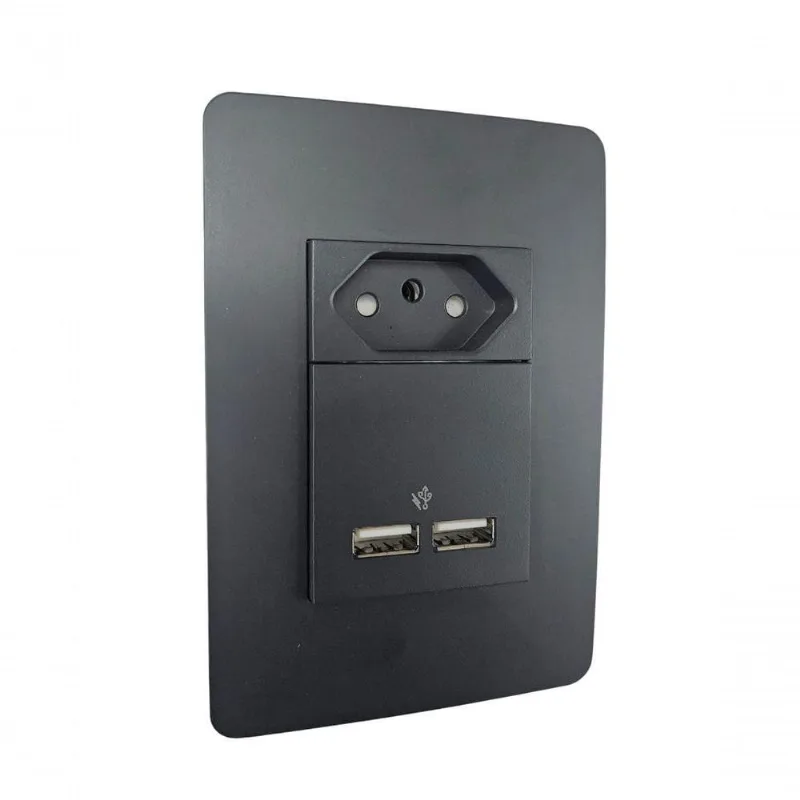 Conjunto Tomada 10A 2P+T com 2 Usbs 2.1A Placa Horizontal Grafite Orion Schneider Electric