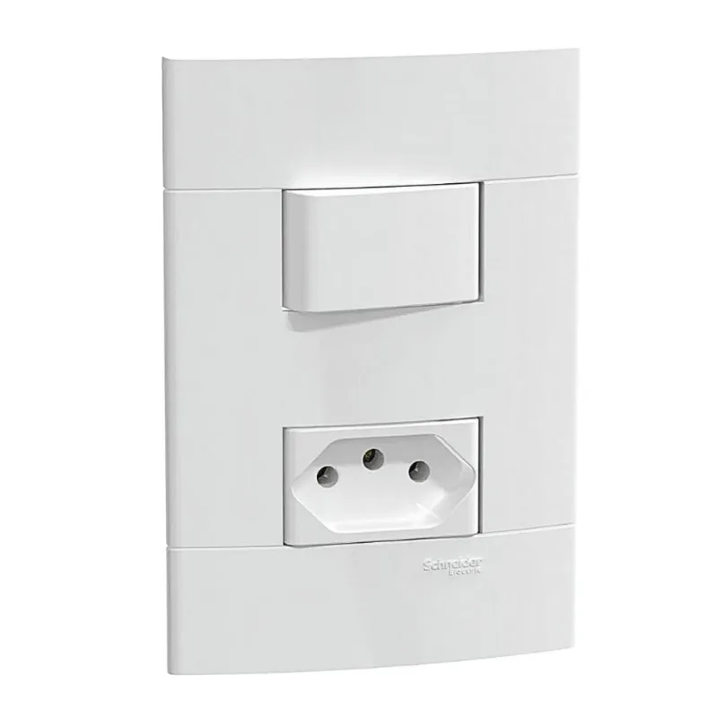 Conjunto Interruptor Simples + Tomada 10A 4x2 Lunare Up Schneider Conjunto Interruptor Simples + Tomada 10A 4x2 Branco Brilho Lunare Up