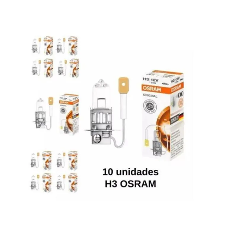Kit 10 Lâmpadas Para Farol Carro Osram H3 12V 55W