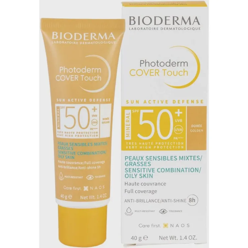 Protetor Solar Facial Bioderma Photoderm Cover Touch FPS50 Pele Oleosa a Acneica Cor Dourada 40ml
