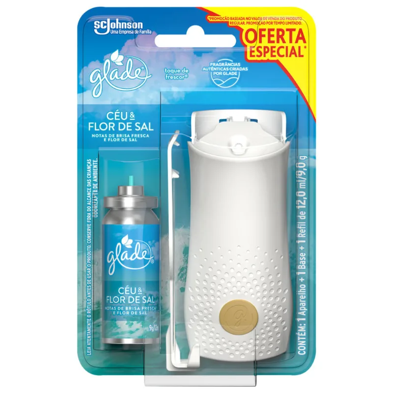 Aparelho e Odorizador de Ambiente Glade Toque de Frescor Blister Céu & Flor de Sal 12ml