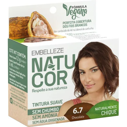 Tintura Permanente Natucor 24g 6.7 Louro Escuro Marrom Chocolate Unit - NATUCOR