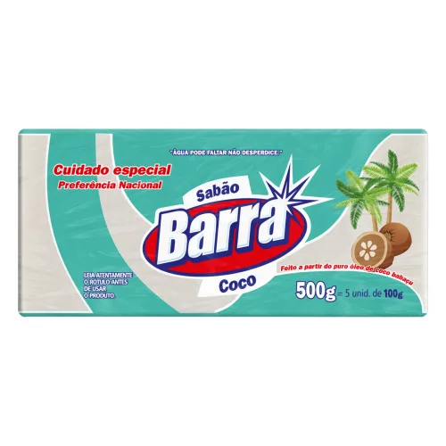 Sabão Em Barra Coco Barra Pacote 500g 5 Unidades - BARRA