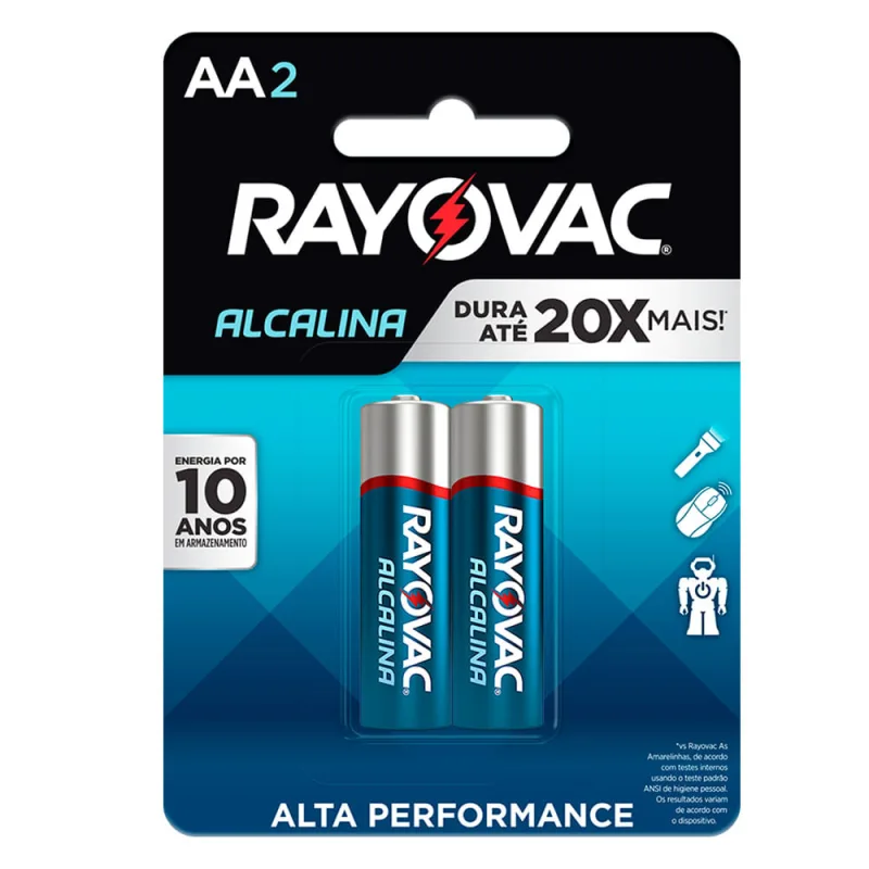 Pilha Rayovac Alcalina Pequena AA2 com 2 Unidades - Rayovac