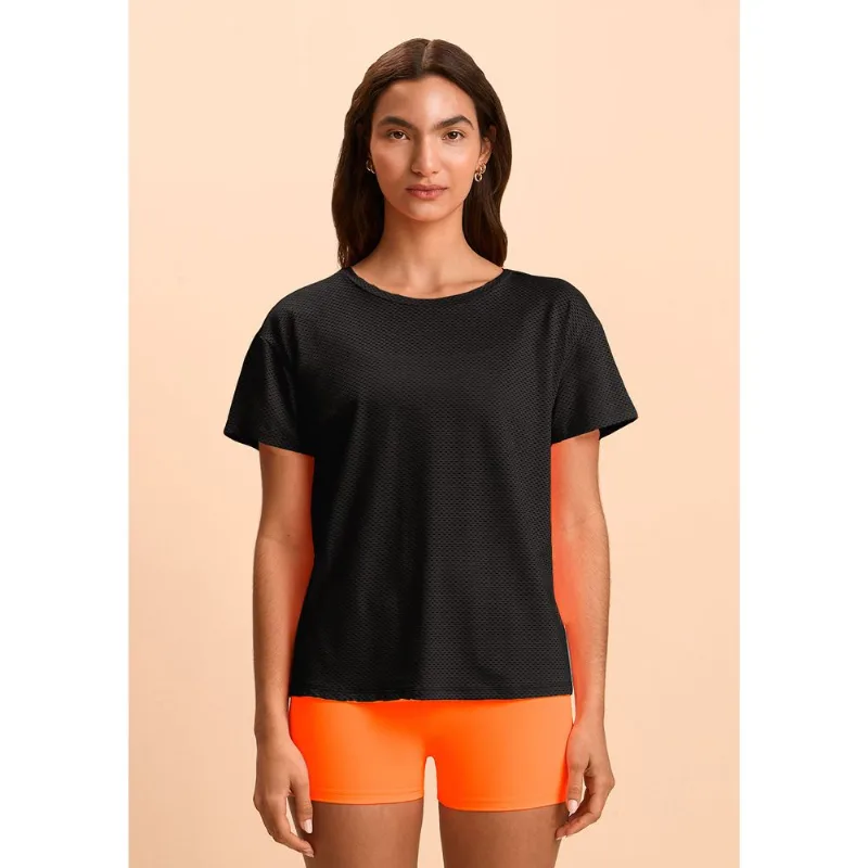Blusa Morena Rosa Ajustada Decote Careca Manga Curta Padrão Preto M