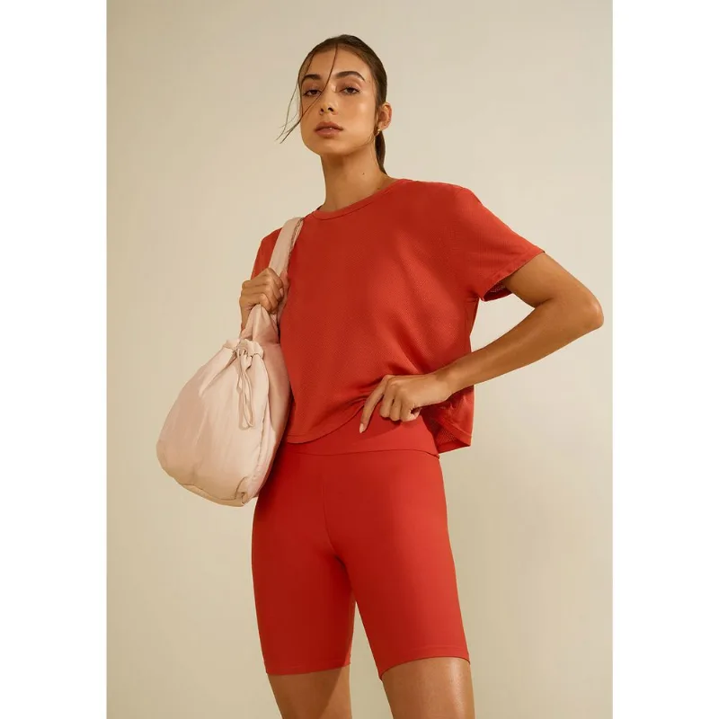 Camiseta Morena Rosa Solta Decote Careca Manga Curta Padrão Laranja GG