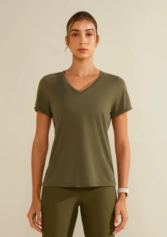 Camiseta Morena Rosa Solta Decote V Manga Curta Padrão Verde - Morena Rosa