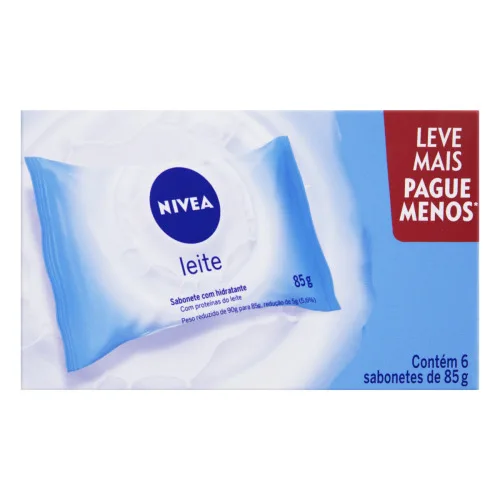 PACK SABONETE EM BARRA HIDRATANTE LEITE NIVEA PACOTE 6 UNIDADES 85G CADA LEVE MAIS PAGUE MENOS - NIVEA