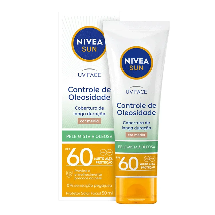 Protetor Solar Facial Nivea Sun FPS 60 Beauty Expert Controle de Oleosidade Cor Média 50g - Nivea