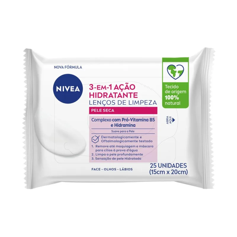 Lenço Demaquilante Nivea 3 em 1 Ação Hidratante 25 unidades - Nivea