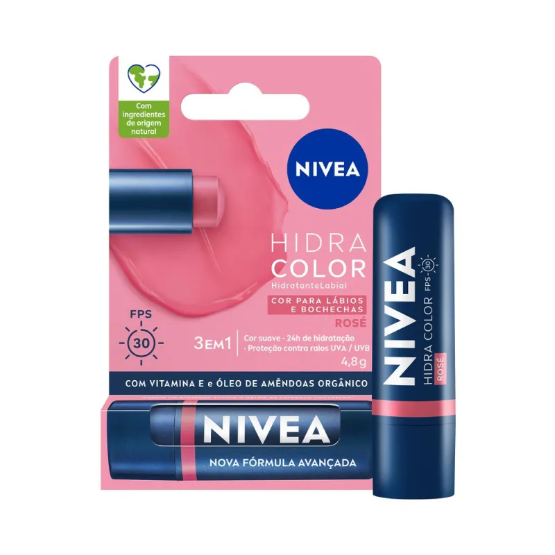 Hidratante Labial Nivea Hidra Color Rosé 4,8g - Nivea