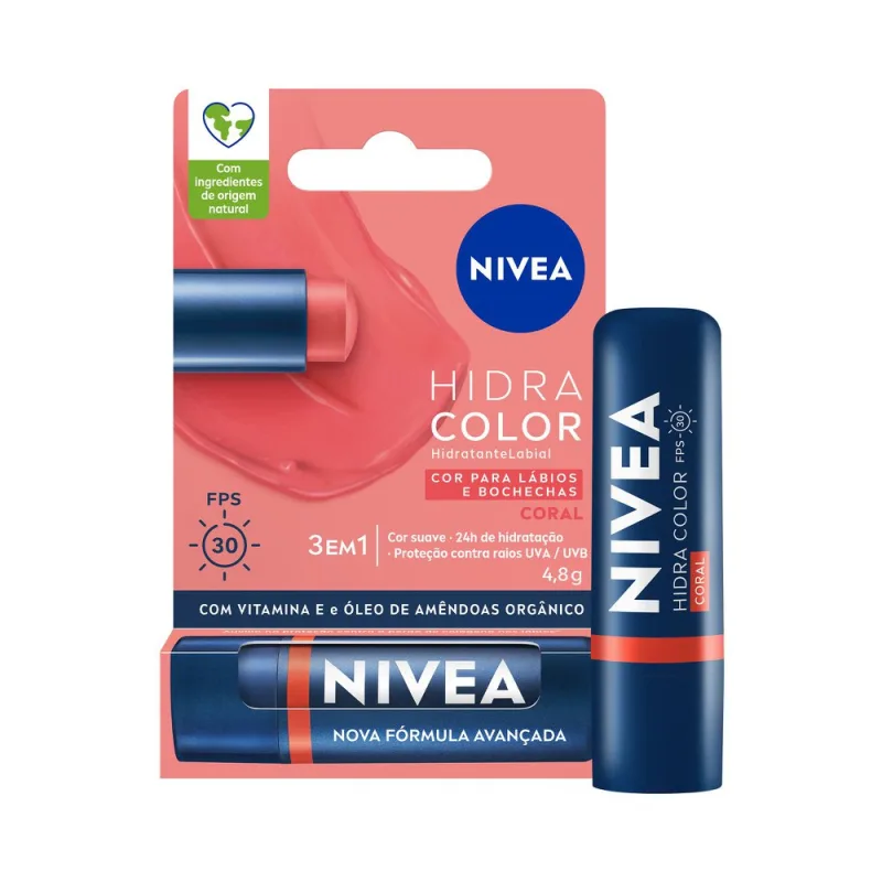 Hidratante Labial Nivea Hidra Color Coral 4,8g - Nivea