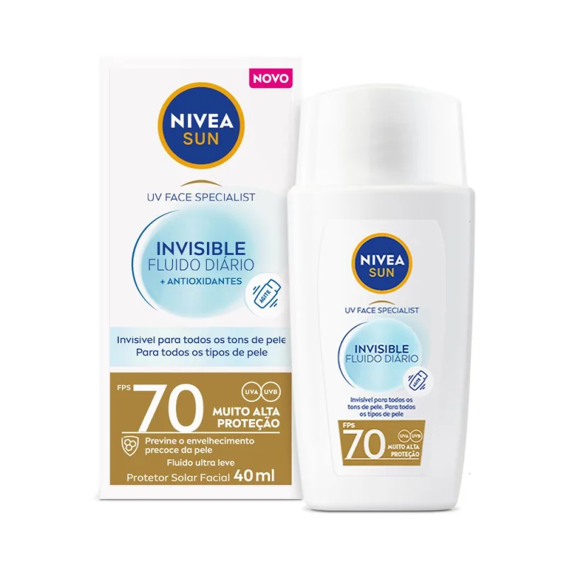 Protetor Solar Facial Nivea Sun UV Face FPS70 Invisible Fluido Diário + Antioxidantes 40ml - Nivea