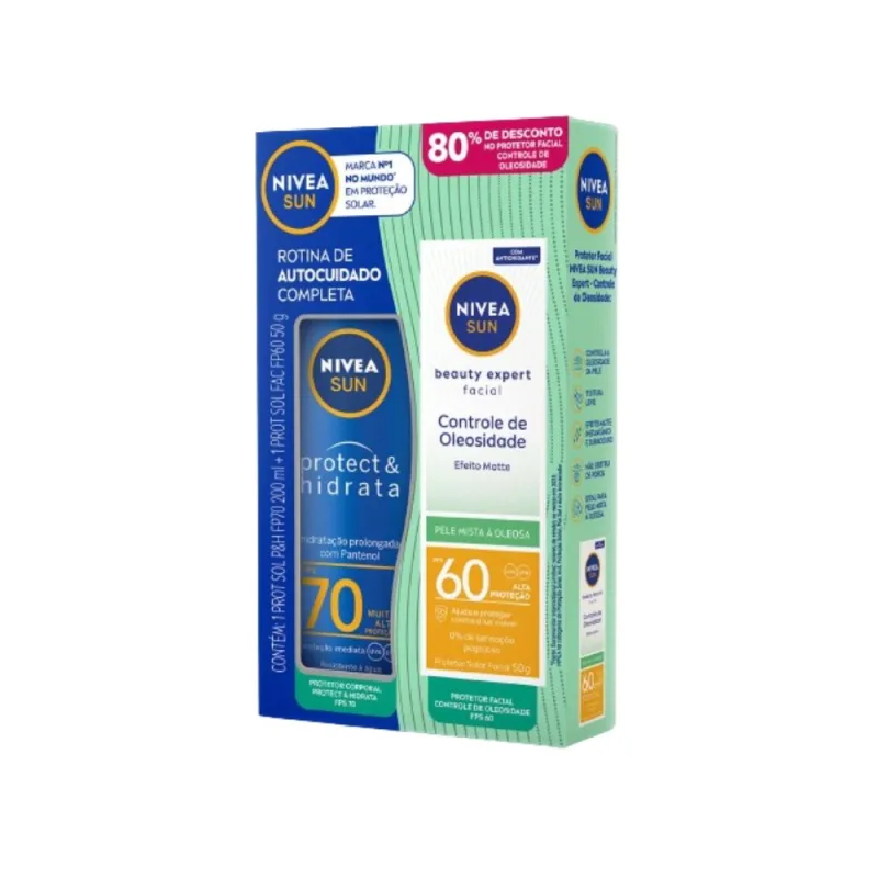 Kit Protetor Solar Nivea Sun FPS70 200ml 1 Uni + Protetor Solar Facial Nivea Beauty Expert Controle de Oleosidade FPS60 50g 1 Uni - Nivea
