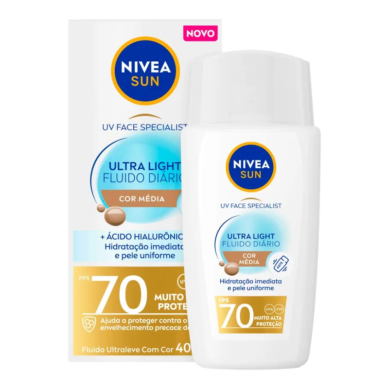 Protetor Solar Facial Nivea Sun FPS 70 UV Face Specialist Ultra Light Cor Média 40ml Fluido Diário - Nivea