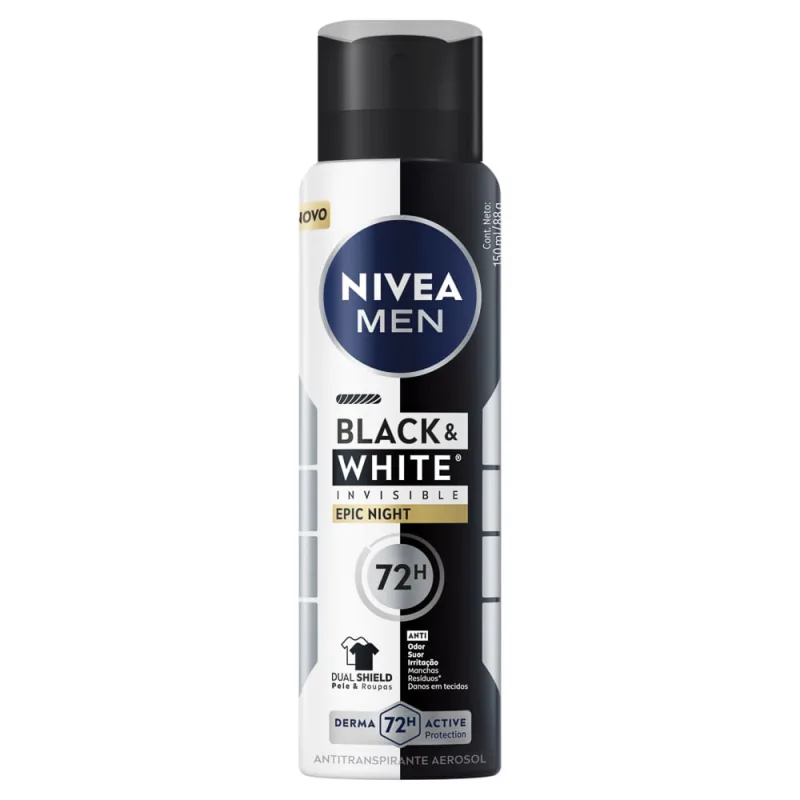 Antitranspirante Aerossol Epic Night Nivea Men Invisible Black & White 150ml Spray - Nivea