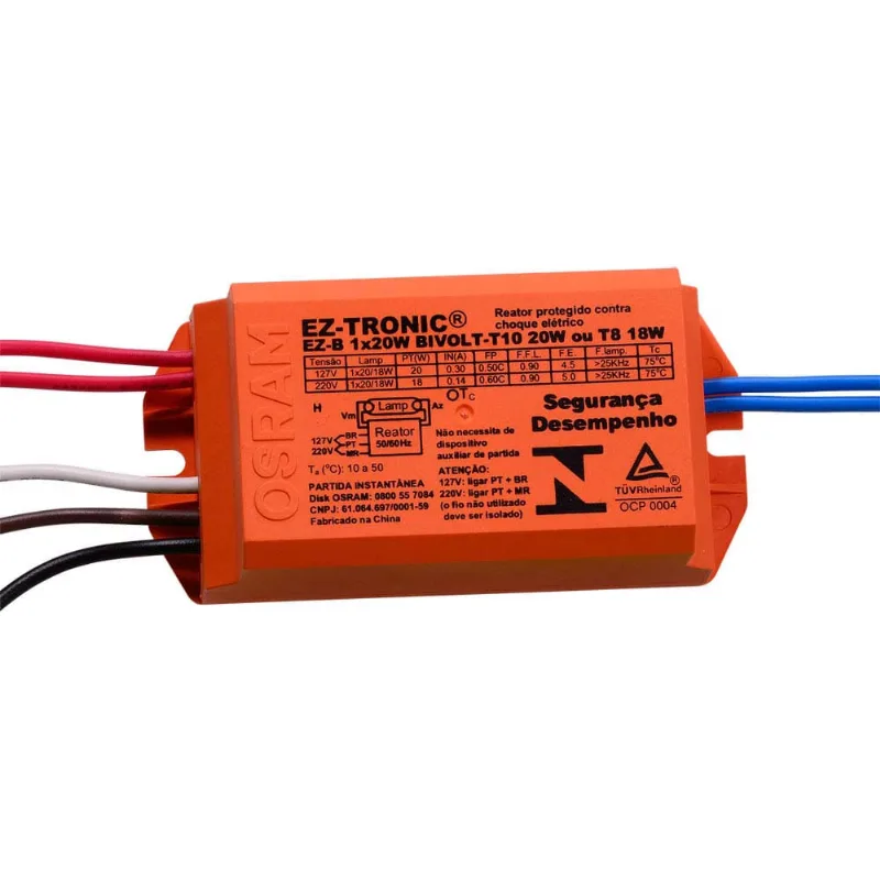 Reator eletrônico bivolt para 1 lâmpada 20W Ezb Osram