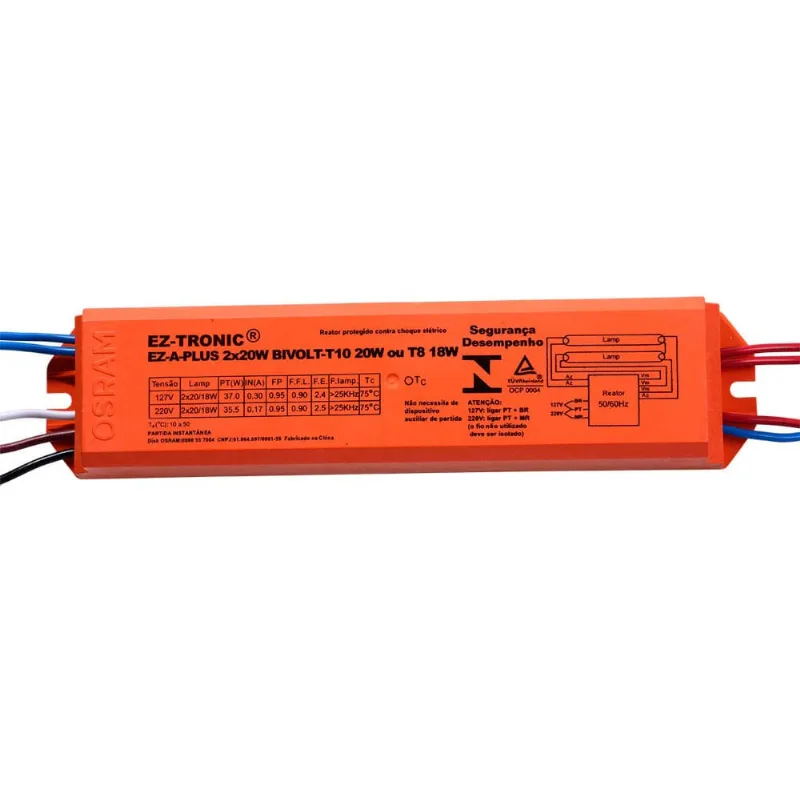 Reator eletrônico bivolt para 2 lâmpadas 20W Eza Osram