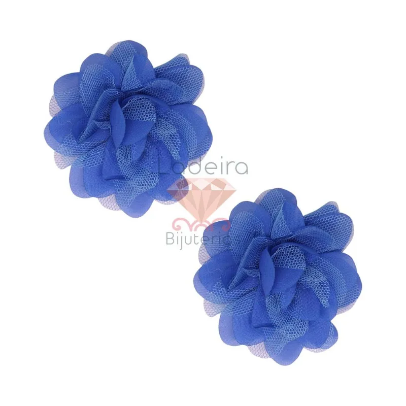 Flor De Tecido Com Tule 70Mm Com 100 Peças Pe002 - Azul Bic 002