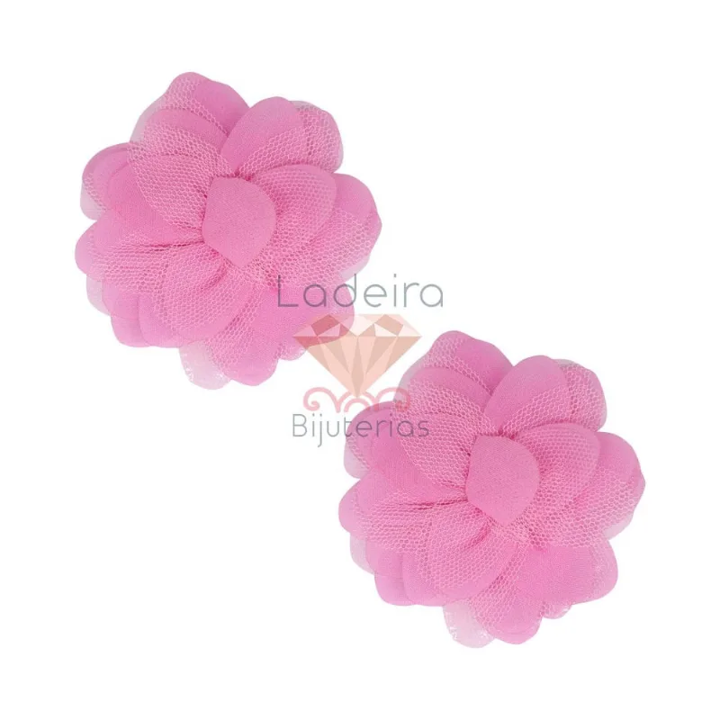 Flor De Tecido Com Tule 70Mm Com 100 Peças 004 - Rosa 04