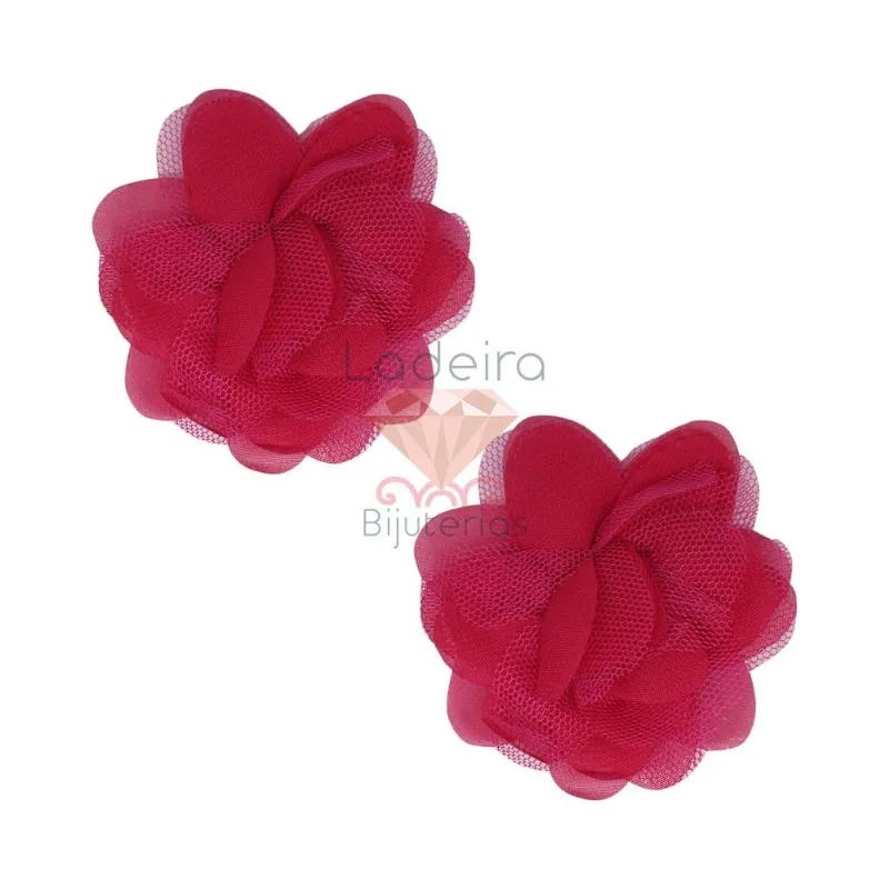 Flor De Tecido Com Tule 70Mm Com 100 Peças 007 - Rosa Pink