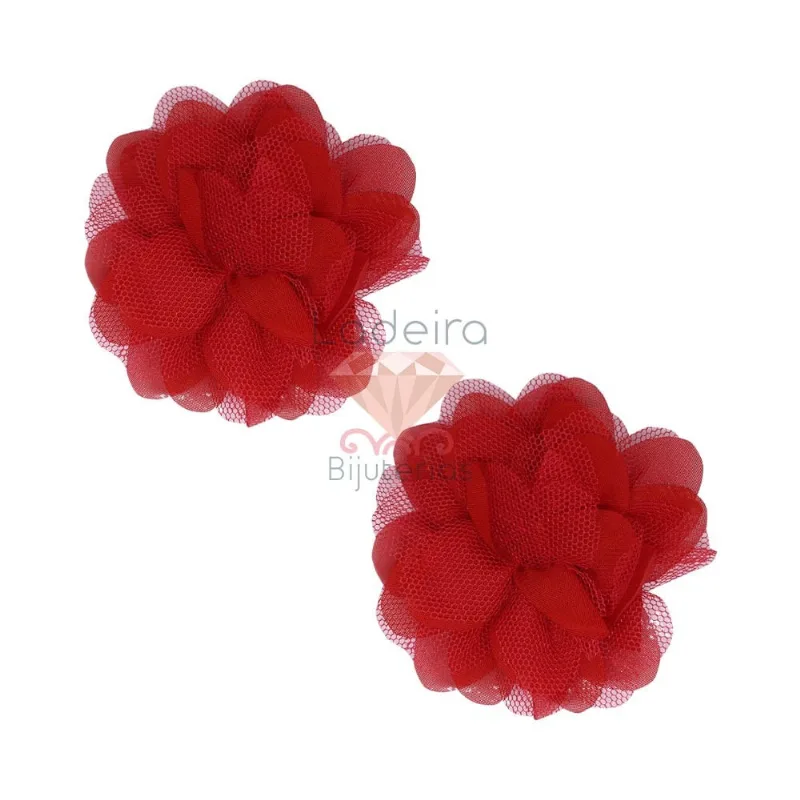 Flor De Tecido Com Tule 70Mm Com 100 Peças 012 - Vermelho 12