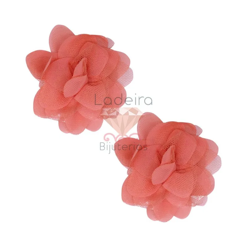 Flor De Tecido Com Tule 70Mm Com 100 Peças Pe019 - Goiaba