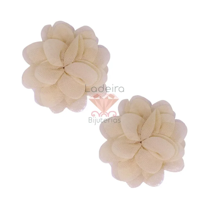 Flor De Tecido Com Tule 70Mm Com 100 Peças Pe043 - Creme