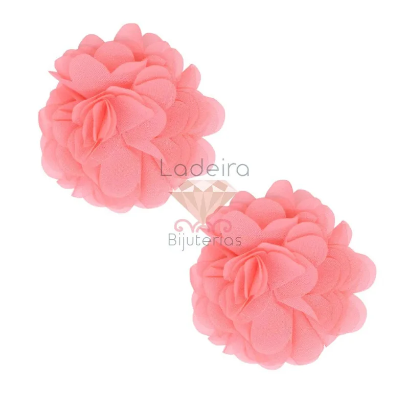 Flor De Poá De Tecido 7Cm 100 Pçs Pe019 - Goiaba