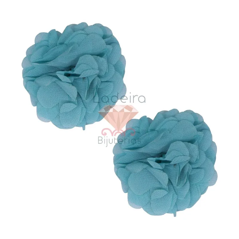 Flor De Poá De Tecido 7Cm 100 Pçs Pe042 - Azul Turquesa