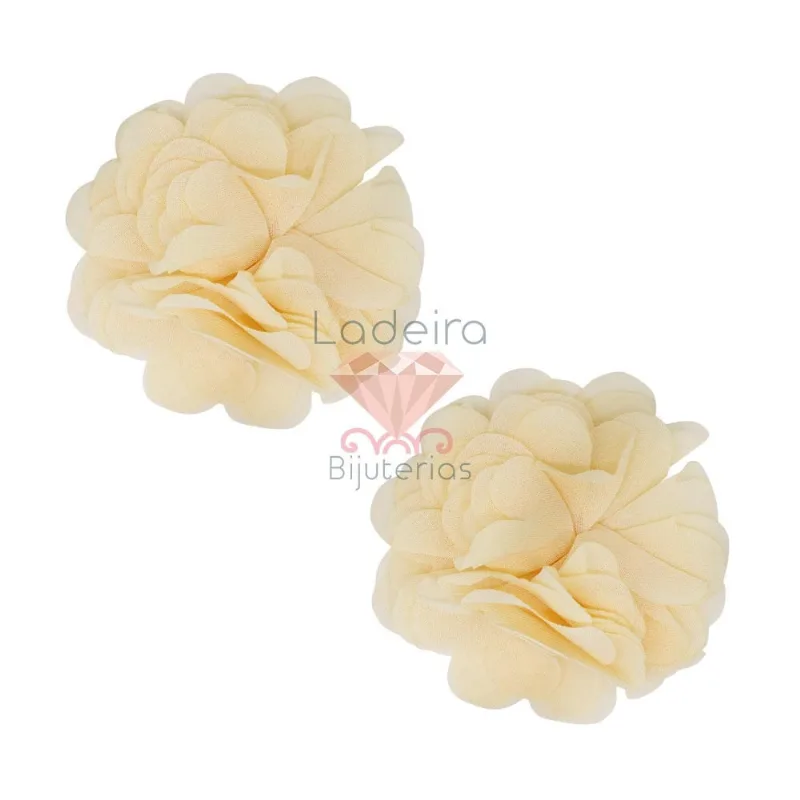 Flor De Poá De Tecido 7Cm 100 Pçs Pe043 - Creme