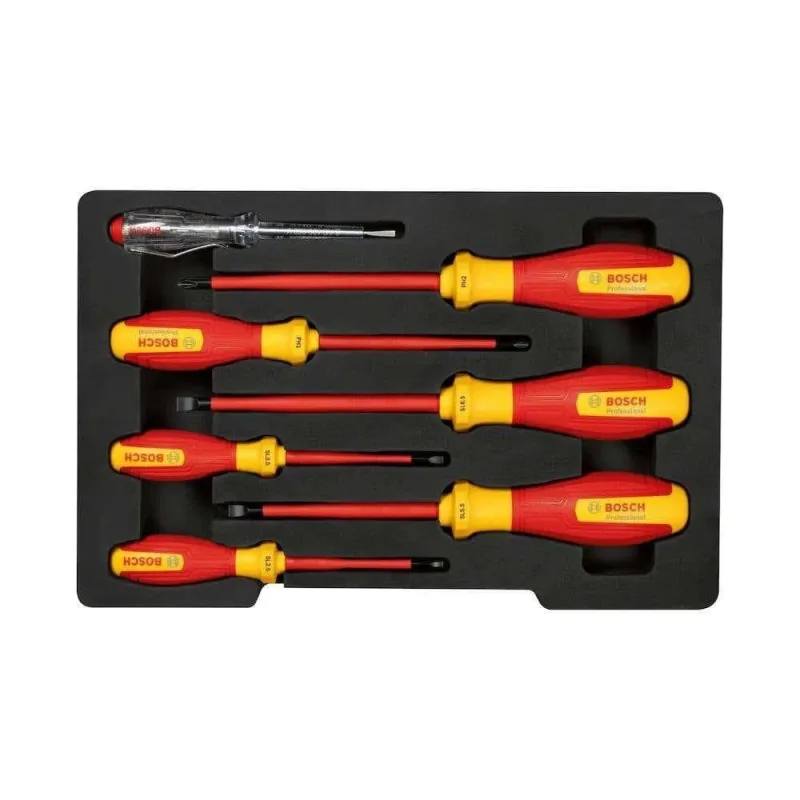 Jogo de Chaves Isoladas Fenda Philips VDE 7 Peças Vermelho para Uso Elétrico Bosch - Bosch