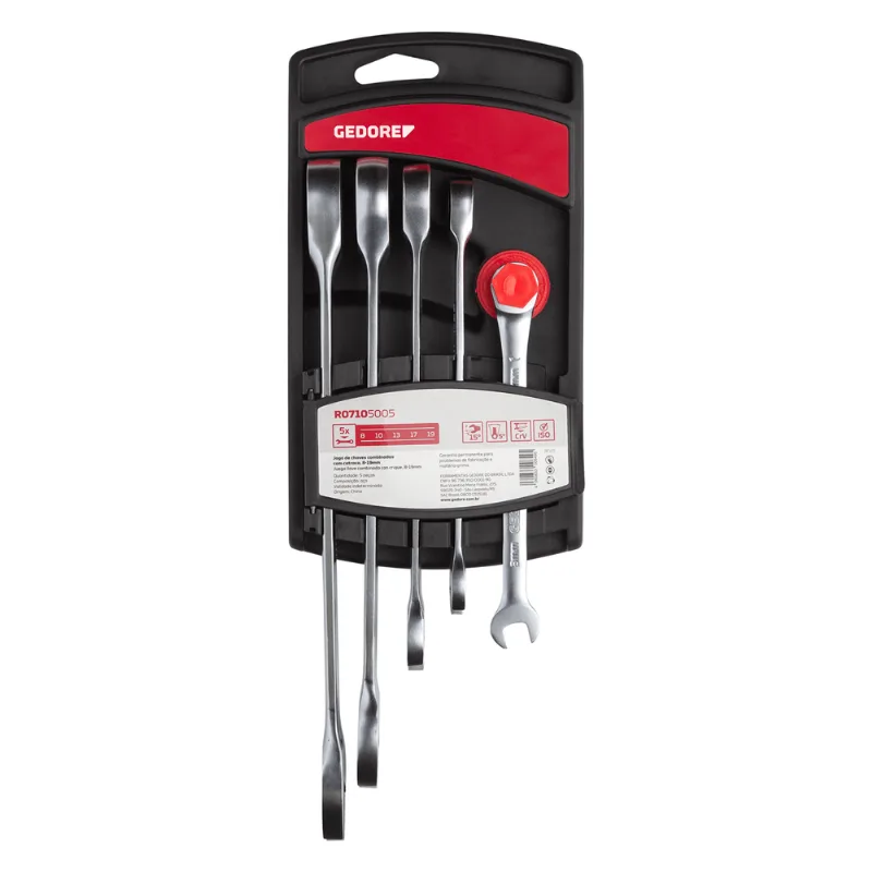 Jogo de Chave Combinada com Catraca 8 a 19mm Gedore Red 5 peças 3300849 3300849