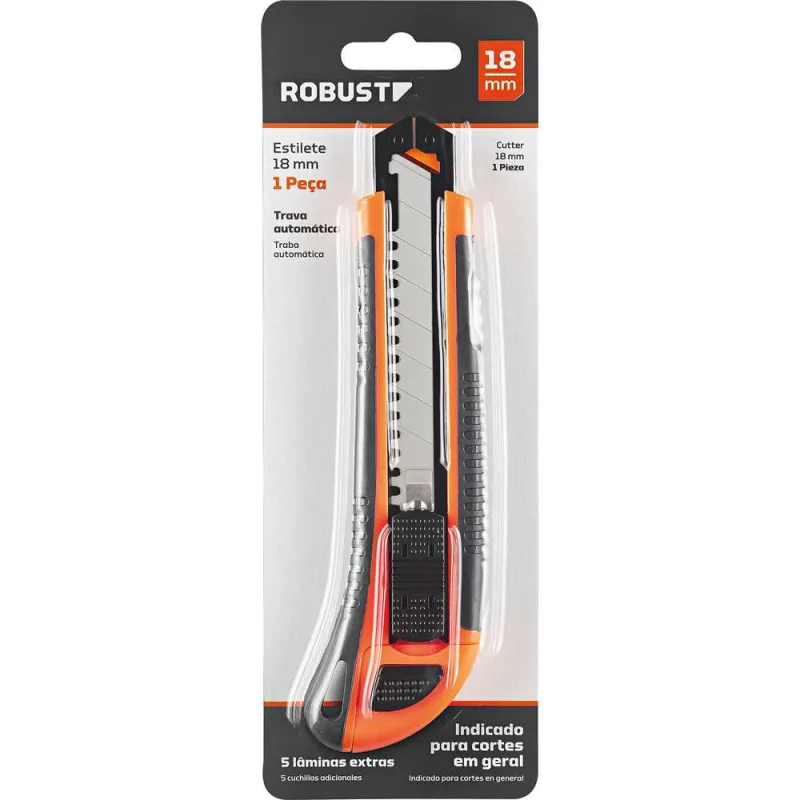 Estilete largo cabo emborrachado com 5 lâminas 18 mm 3370139 - ROBUST - ROBUST
