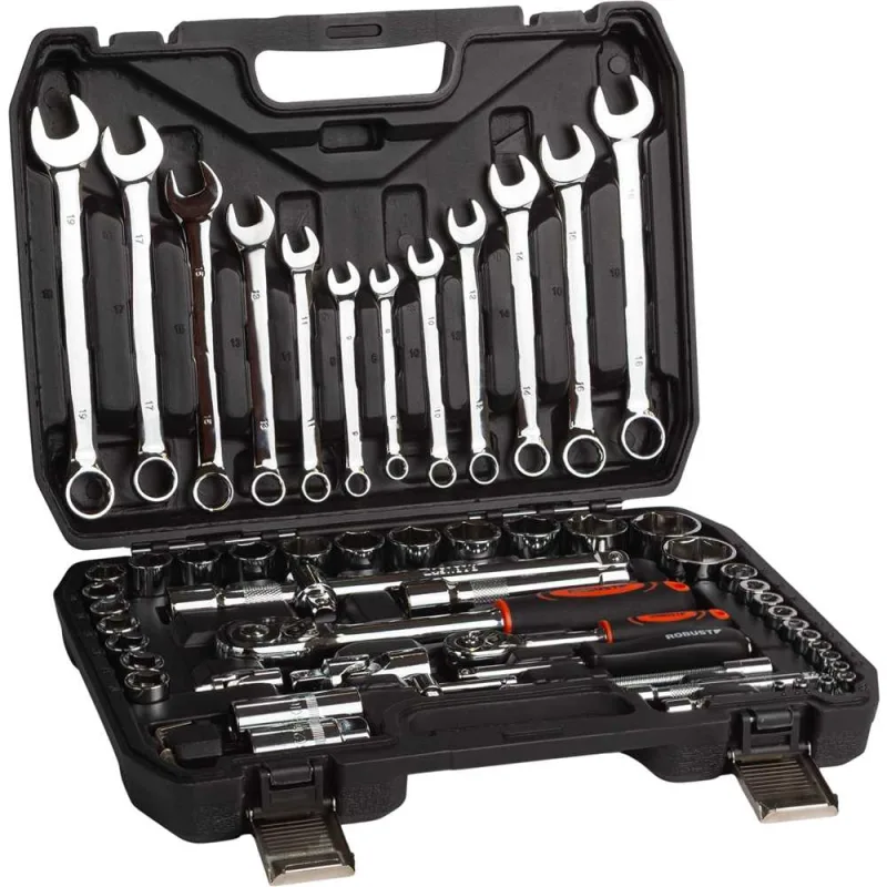 SOQUETE JG. 1/4"E 1/2" SEXT. 4 A 32MM C/ACESSORIOS E CHAVES 61PCS 3370228 ROBUST - ROBUST