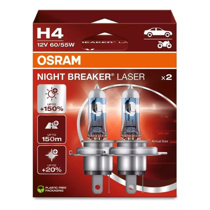Par Lampada Farol Osram Night Breaker Laser H4 55w 4000k