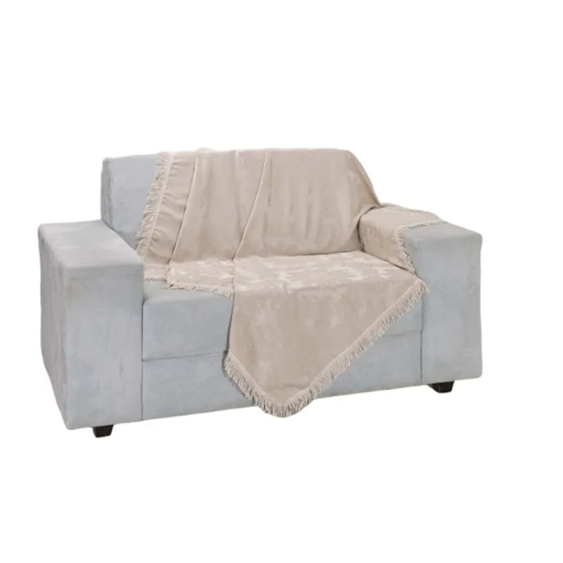 Manta Sofá Xale Decorativo 1,50M X 1,50M Cor Palha Com Franja