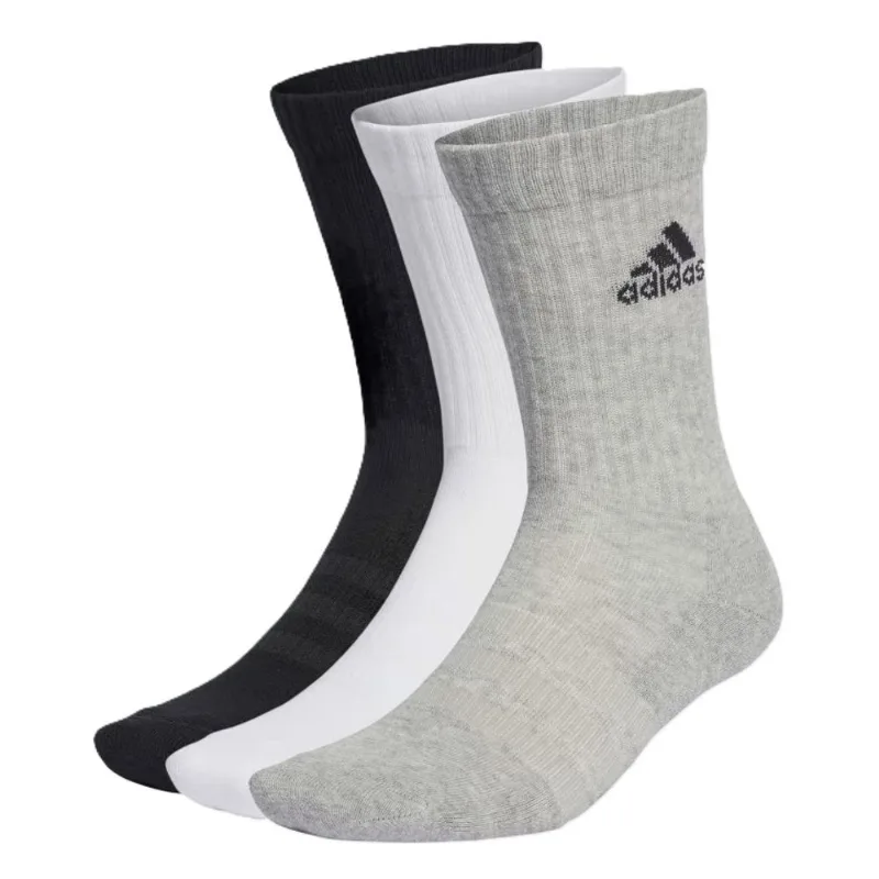 Meia Adidas Cush Crw Unissex Cinza/Branco/Preto 3 Pares IA3951.38/40