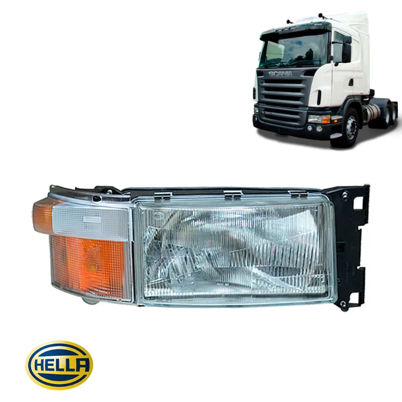 Farol para Scania S4 G P R 1998 até 2005 com Lanterna Soquete Hella Direito