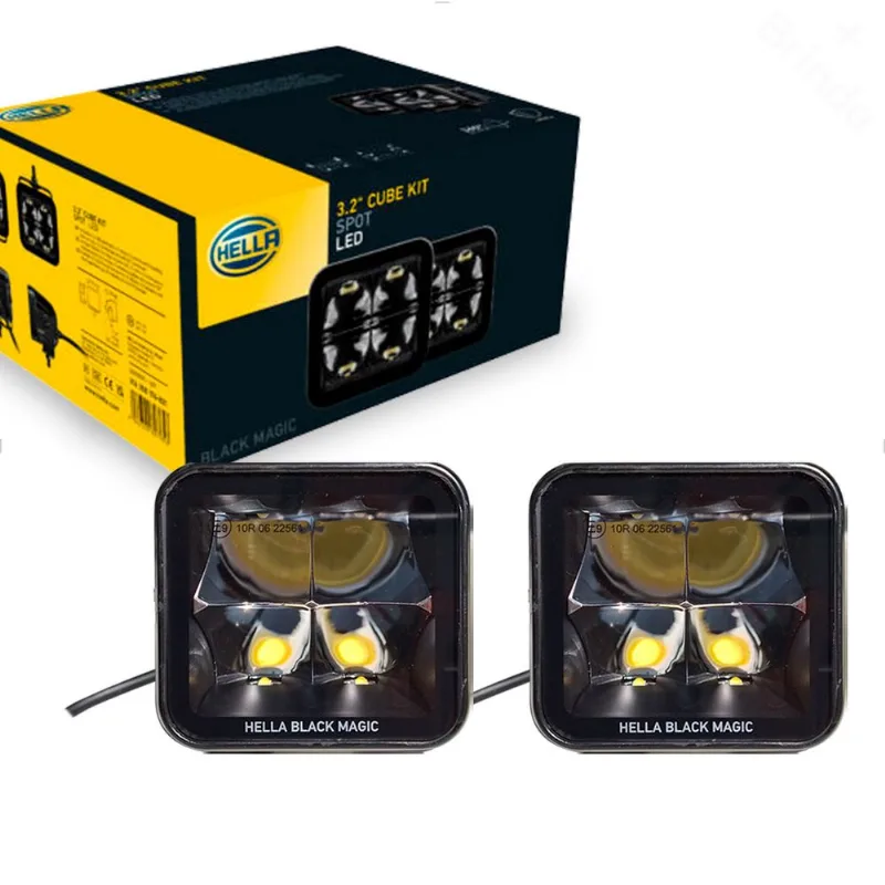 Kit Farol Auxiliar LED 12V 24V 40W - Black Magic Luz Milha Hella